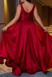 Sexy Formal Prom Backless V Neck Front Slit Cinch Waist Evening Plus Size Maxi Dresses