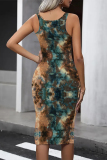 Casual Gradient Print U Neck Sleeveless Contrast Bodycon Midi Tank Dresses