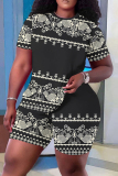 Casual African Graphic Print O Neck Short Sleeve T Shirt And Shorts Mathing Set