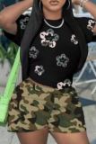 Sportwear Casual Graphics Print O Neck Short Sleeve Crop T-shirts And Shorts Two Pieces Shorts Sets