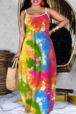 Sexy Ombre Rainbow Backless Sleeveless Spaghetti Strap Long Loose Vacation Slip Maxi Dress
