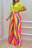 Casual Floral Print V Neck Short Sleeves Ruched Tops And Wide Leg Pants Plus Size Two Pieces Trouser Sets