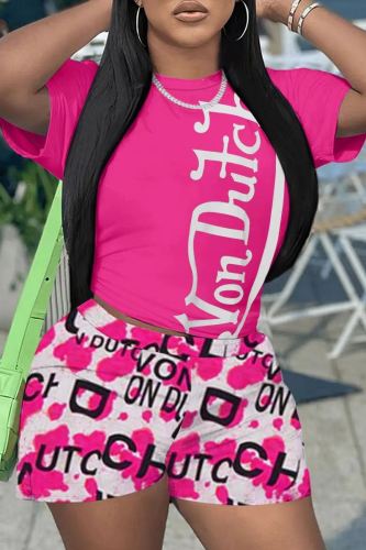 Casual Print O Neck Short Sleeve Oversize T-shirt And Shorts Two Pieces Shorts Sets