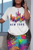 Casual Rainbow Color Letter Print O Neck Short Sleeve Oversize T-shirt And Shorts Two Pieces Shorts Sets