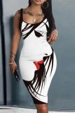 Casual Face Print U Neck Sleeveless Vest Bodycon Midi Tank Dresses