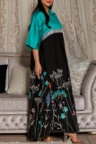 Casual Floral Print Turndown Collar Short Sleeves Long Loose Floor Length Vacation Maxi Dresses
