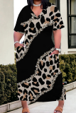 Casual Graphics Print V Neck Short Sleeves Pocket Straight Baggy Loose Plus Size T-shirt Midi Dresses