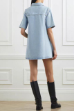 Casual Turndown Collar Short Sleeve Buttons Loose Denim A Line Mini Dresses