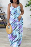 Sexy Graphics Print Backless Sleeveless Spaghetti Strap Baggy Loose Vacation Long Slip Maxi Dresses