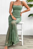 Sexy Lace Square Neck Sleeveless Tulle Wrapped Skirt Mermaid Hem Formal Prom Party Slip Maxi Dresses