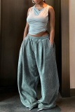 Casual Loose Mid Waist With Pockets Wide Leg Pants