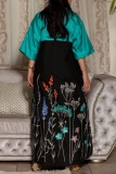 Casual Floral Print Turndown Collar Short Sleeves Long Loose Floor Length Vacation Maxi Dresses
