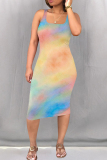 Sexy Ombre Print Square Neck Sleeveless Wrapped Skirt Bodycon Tank Midi Dresses