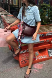 Casual Turndown Collar Short Sleeve Buttons Loose Denim A Line Mini Dresses