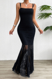 Sexy Lace Square Neck Sleeveless Tulle Wrapped Skirt Mermaid Hem Formal Prom Party Slip Maxi Dresses