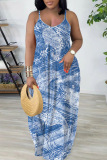 Sexy Graphics Print Backless Sleeveless Spaghetti Strap Baggy Loose Vacation Long Slip Maxi Dresses