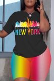 Casual Rainbow Color Letter Print O Neck Short Sleeve Oversize T-shirt And Shorts Two Pieces Shorts Sets