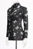 Casual Butterfly Sequins Rhinestone Decor Turndown Collar Long Sleeves Formal Office Lady Blazer Mini Dresses