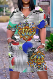 Casual Graphics Print Basic V Neck Short Sleeve Loose Pockets Midi T-shirt Dress