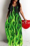 Sexy Ombre Print Backless Spaghetti Strap Sleeveless Baggy Floor Length Long Vacation Slip Maxi Dresses