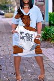 Casual Figure Print V Neck Short Sleeve With Pockets Baggy T Shirt Midi Dress
