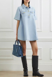 Casual Turndown Collar Short Sleeve Buttons Loose Denim A Line Mini Dresses