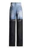 Casual Lace Patchwork Spliced Mid Waist Straight Leg Denim Jeans