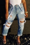 Casual Street Ripped High Waist Distressed Skinny Cropped Jeans