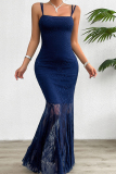 Sexy Lace Square Neck Sleeveless Tulle Wrapped Skirt Mermaid Hem Formal Prom Party Slip Maxi Dresses