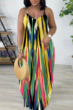 Sexy Graphics Print Backless Sleeveless Spaghetti Strap Baggy Loose Vacation Long Slip Maxi Dresses