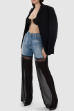 Casual Lace Patchwork Spliced Mid Waist Straight Leg Denim Jeans