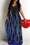 Sexy Ombre Print Backless Spaghetti Strap Sleeveless Baggy Floor Length Long Vacation Slip Maxi Dresses