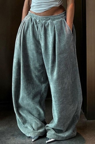 Casual Loose Mid Waist With Pockets Wide Leg Pants