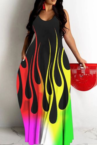 Sexy Ombre Print Backless Spaghetti Strap Sleeveless Baggy Floor Length Long Vacation Slip Maxi Dresses