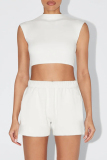 Sexy O Neck Sleeveless Crop Tops And Shorts Two Pieces Shorts Sets