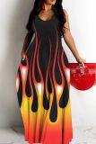 Sexy Ombre Print Backless Spaghetti Strap Sleeveless Baggy Floor Length Long Vacation Slip Maxi Dresses