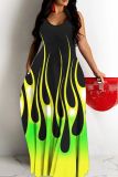 Sexy Ombre Print Backless Spaghetti Strap Sleeveless Baggy Floor Length Long Vacation Slip Maxi Dresses
