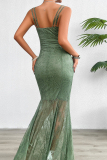 Sexy Lace Square Neck Sleeveless Tulle Wrapped Skirt Mermaid Hem Formal Prom Party Slip Maxi Dresses
