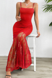 Sexy Lace Square Neck Sleeveless Tulle Wrapped Skirt Mermaid Hem Formal Prom Party Slip Maxi Dresses