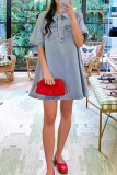 Casual Turndown Collar Short Sleeve Buttons Loose Denim A Line Mini Dresses
