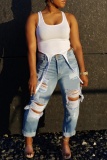 Casual Street Ripped High Waist Distressed Skinny Cropped Jeans