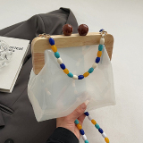 Vintage Wood Turn Chain PU Shell Crossbody Handbag