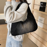 Causal Zipper Closure Soft Surface Large Capacity Denim Dumpling Bag