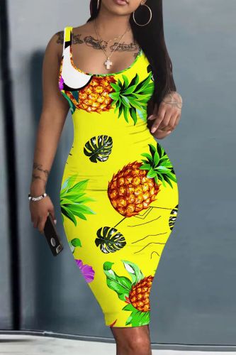 Casual Floral Print Basic Sleeveless U Neck Vest Bodycon Tank Midi Dresses