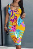 Casual Floral Print Basic Sleeveless U Neck Vest Bodycon Tank Midi Dresses