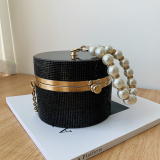 Casual Evening Party Rhinestone Chains Pearls Decor Handles Female Purses and Handbags Small Shoulder Bag