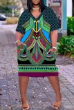 Casual Graphics Print V Neck Short Sleeve Baggy T-shirt Midi Dress