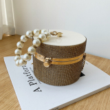 Casual Evening Party Rhinestone Chains Pearls Decor Handles Female Purses and Handbags Small Shoulder Bag