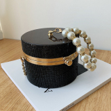 Casual Evening Party Rhinestone Chains Pearls Decor Handles Female Purses and Handbags Small Shoulder Bag