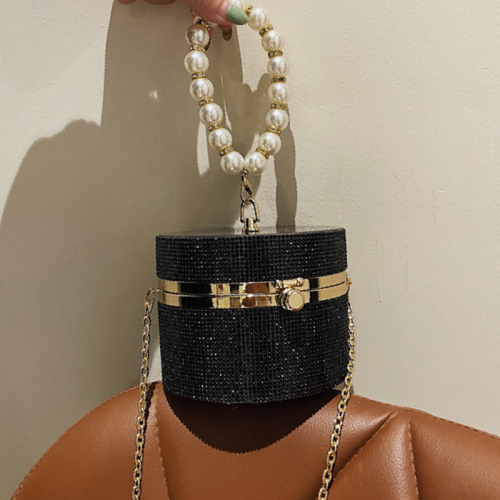 Casual Evening Party Rhinestone Chains Pearls Decor Handles Female Purses and Handbags Small Shoulder Bag